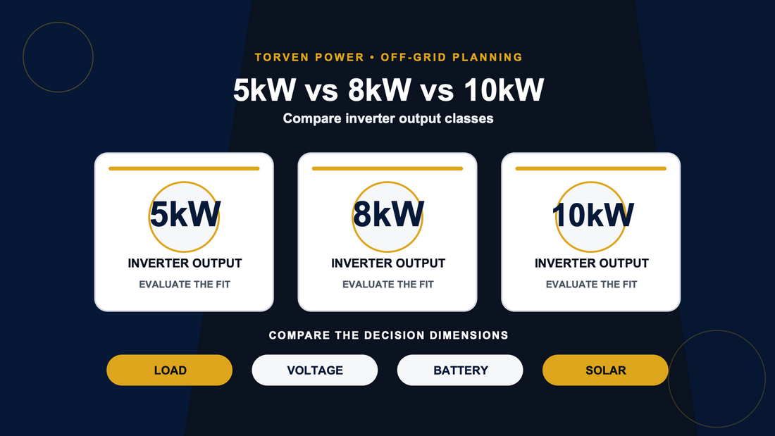 5kW, 8kW, and 10kW off-grid solar kit comparison by inverter output