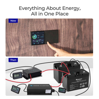 Renogy energy monitor display compared with a multi-component battery setup