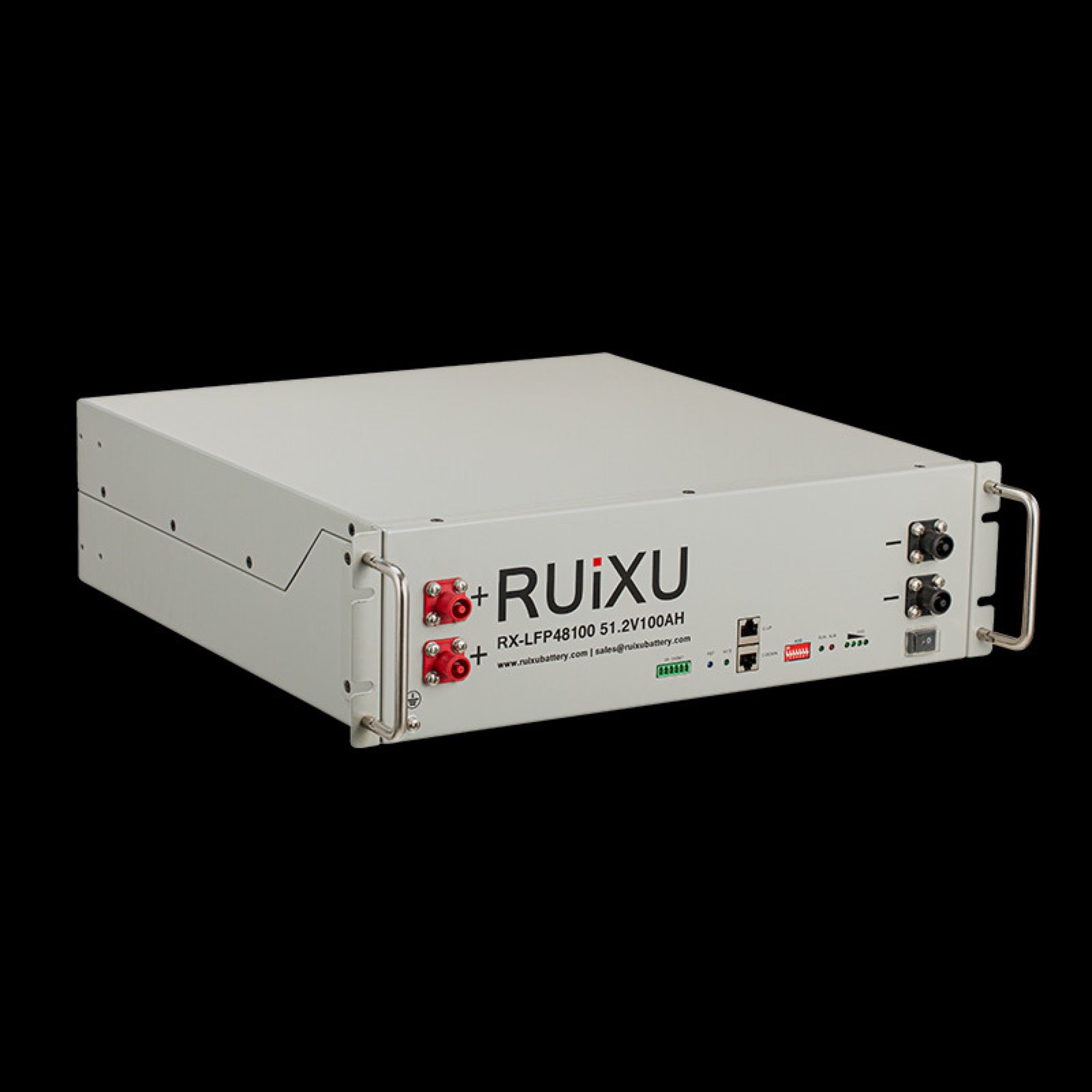 RUiXU RX-LFP48100 server rack battery left three-quarter view