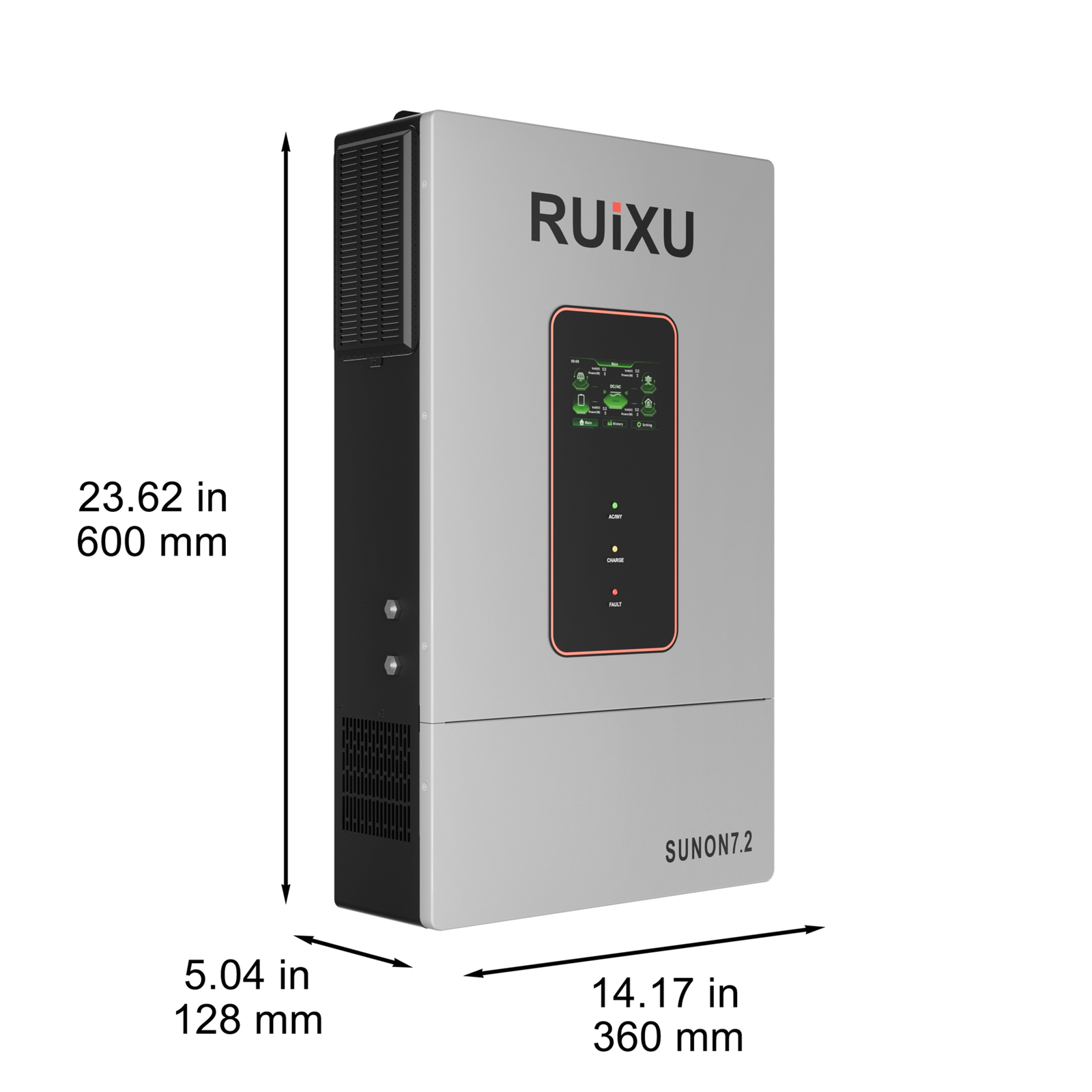 RUiXU SUNON7.2 inverter dimensions: 23.62 by 14.17 by 5.04 inches