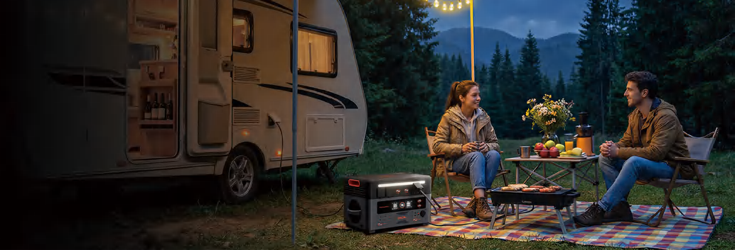 OSCAL PowerMax 2400 SE powering a campsite setup