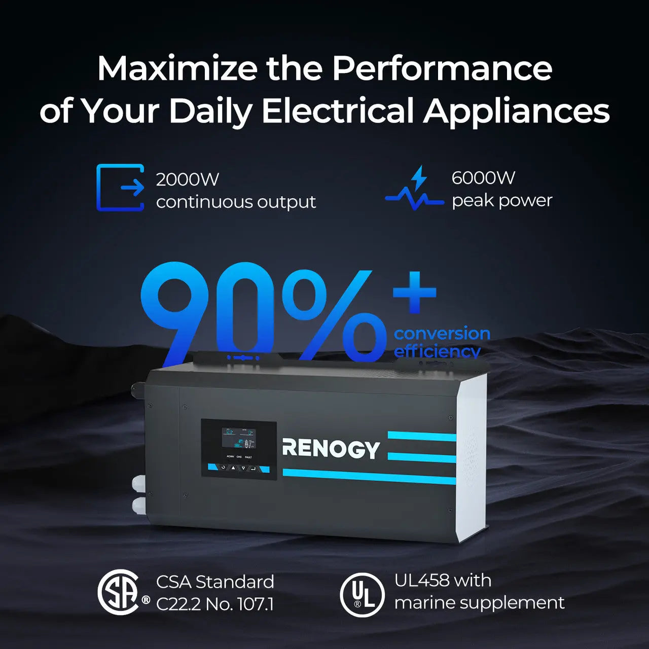 Renogy 2000W inverter charger performance and efficiency diagram