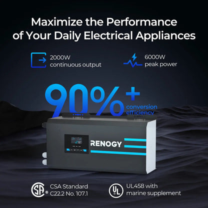 Renogy 2000W inverter charger performance and efficiency diagram