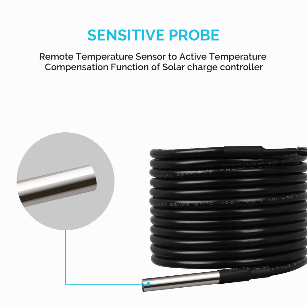 Close-up of the metal probe on the Renogy battery temperature sensor cable