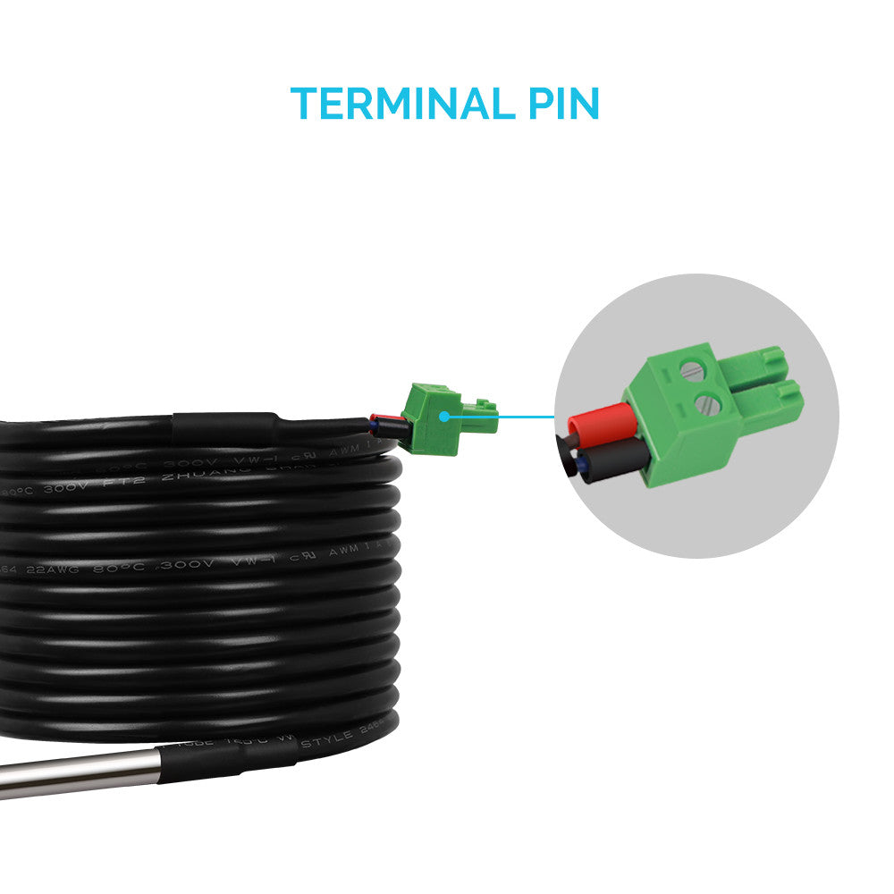 Close-up of the green terminal plug on the Renogy battery temperature sensor