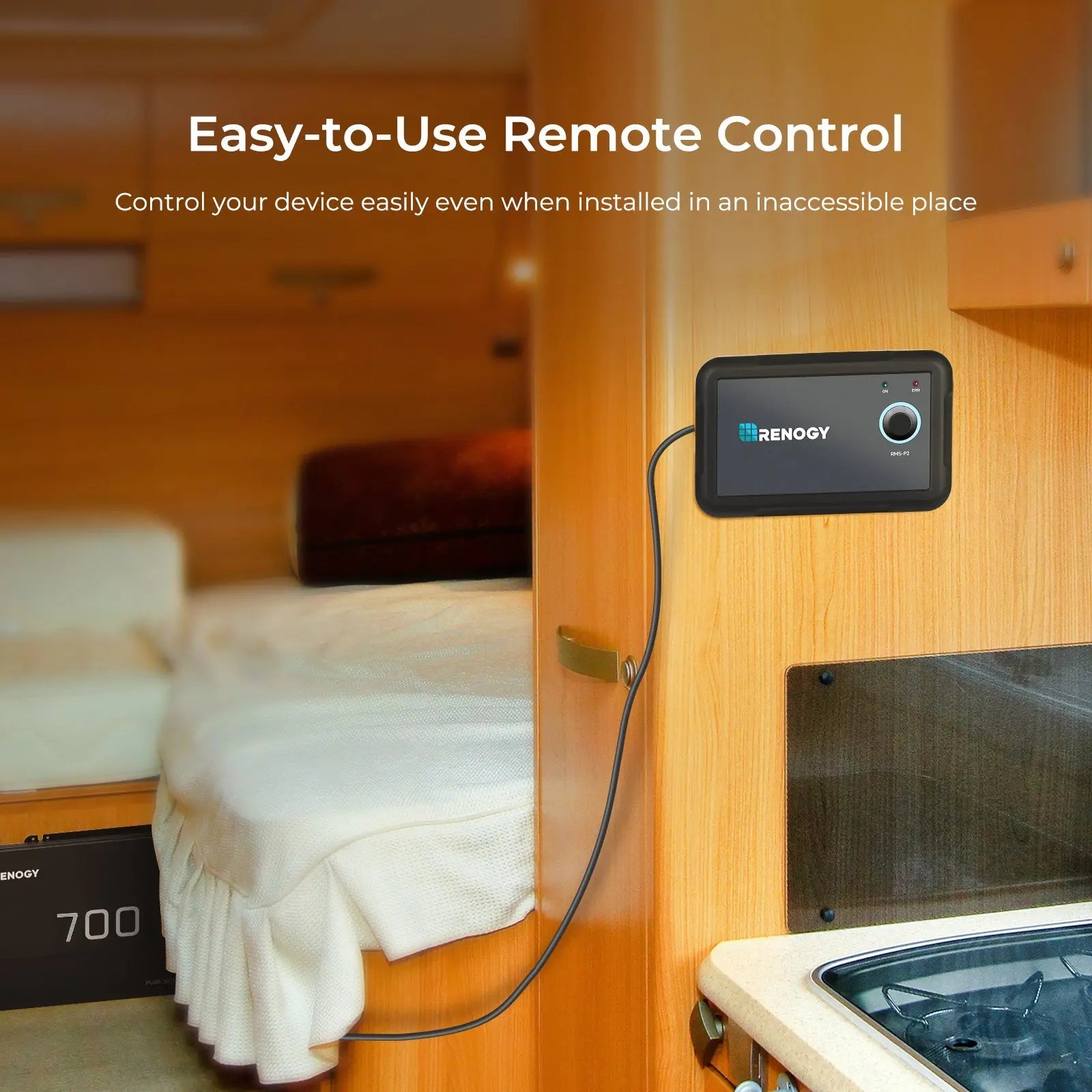 Renogy 700W inverter remote controller mounted inside an RV