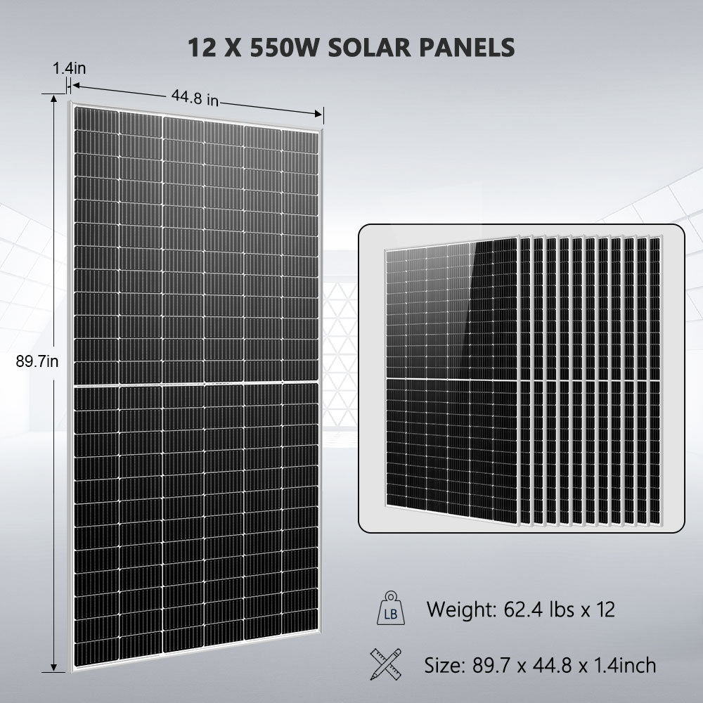 Twelve included SG550WM 550W solar panels totaling 6.6kW