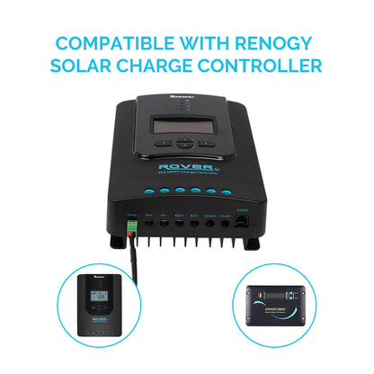 Compatibility graphic for the Renogy temperature sensor and supported charge controllers