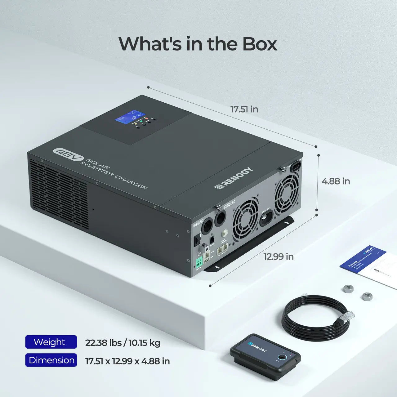Renogy 48V 3500W inverter charger dimensions and included accessories