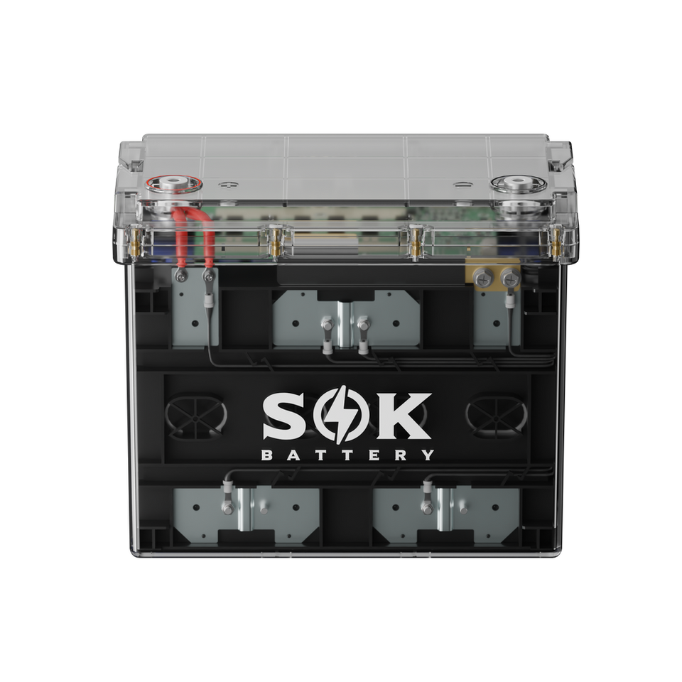 SOK SK12V100PC clear-case Group 24 LiFePO4 battery front product view
