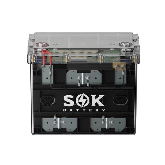SOK SK12V100PC clear-case Group 24 LiFePO4 battery front product view