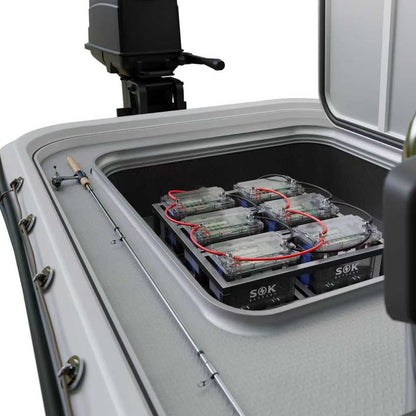 Six SOK SK12V100PC batteries installed in a marine battery-bank example