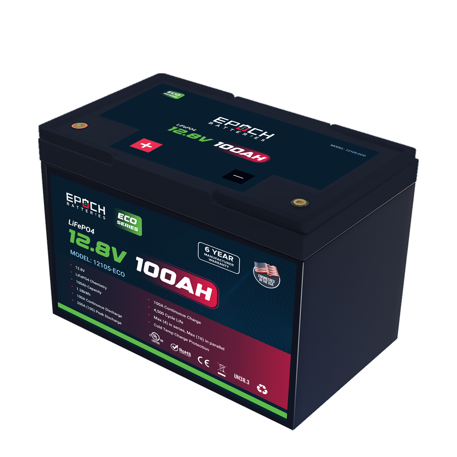 Epoch 12V 100Ah Eco Series LiFePO4 Battery (1.28kWh) - official product image 2