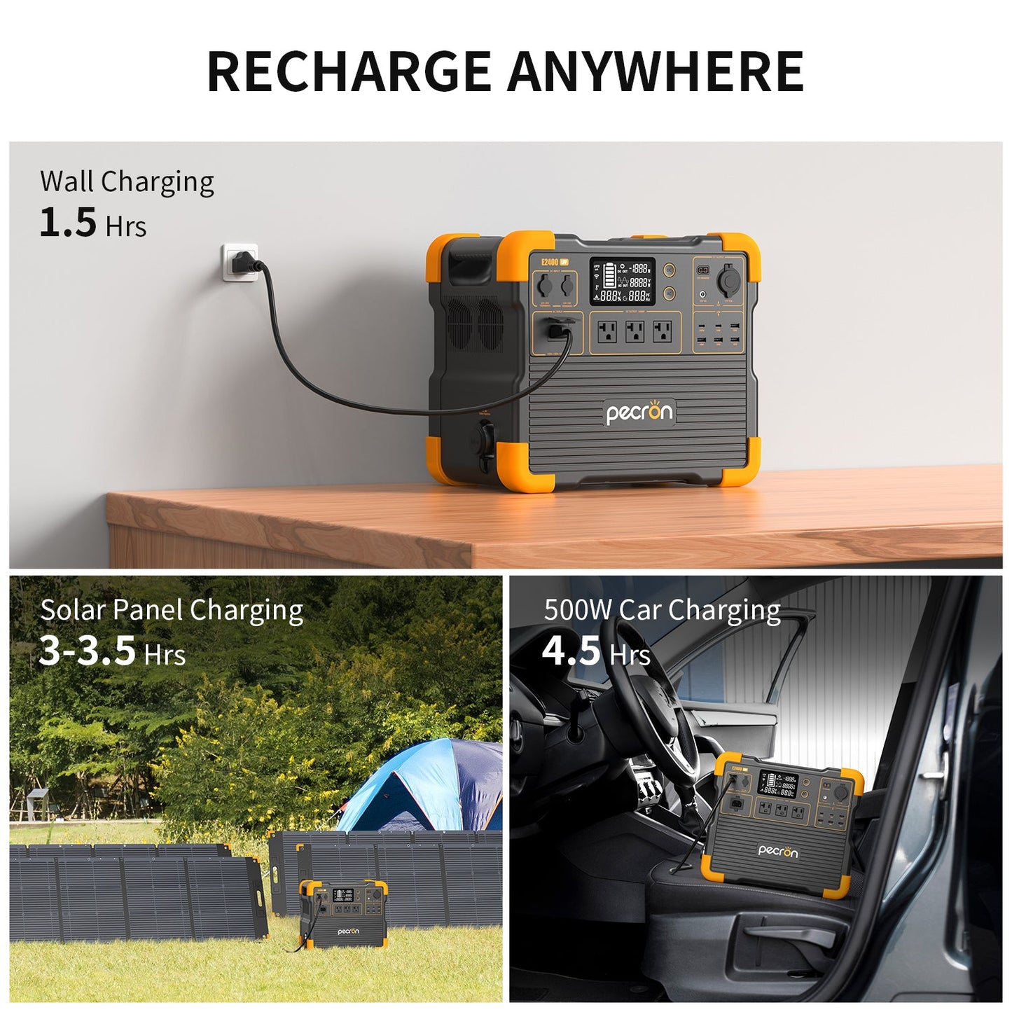 PECRON E2400LFP AC car and solar charging methods
