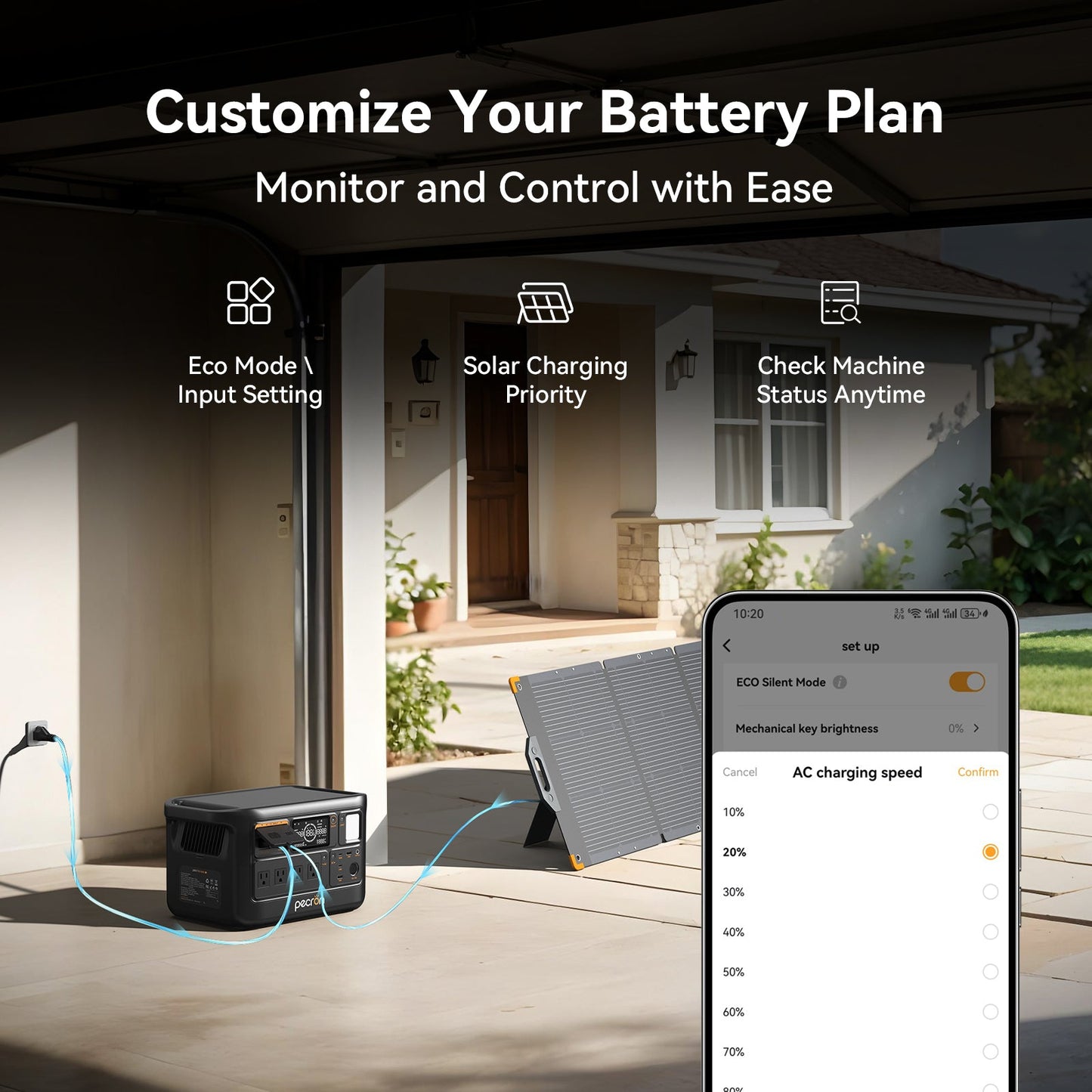 PECRON F1000LFP mobile app controls