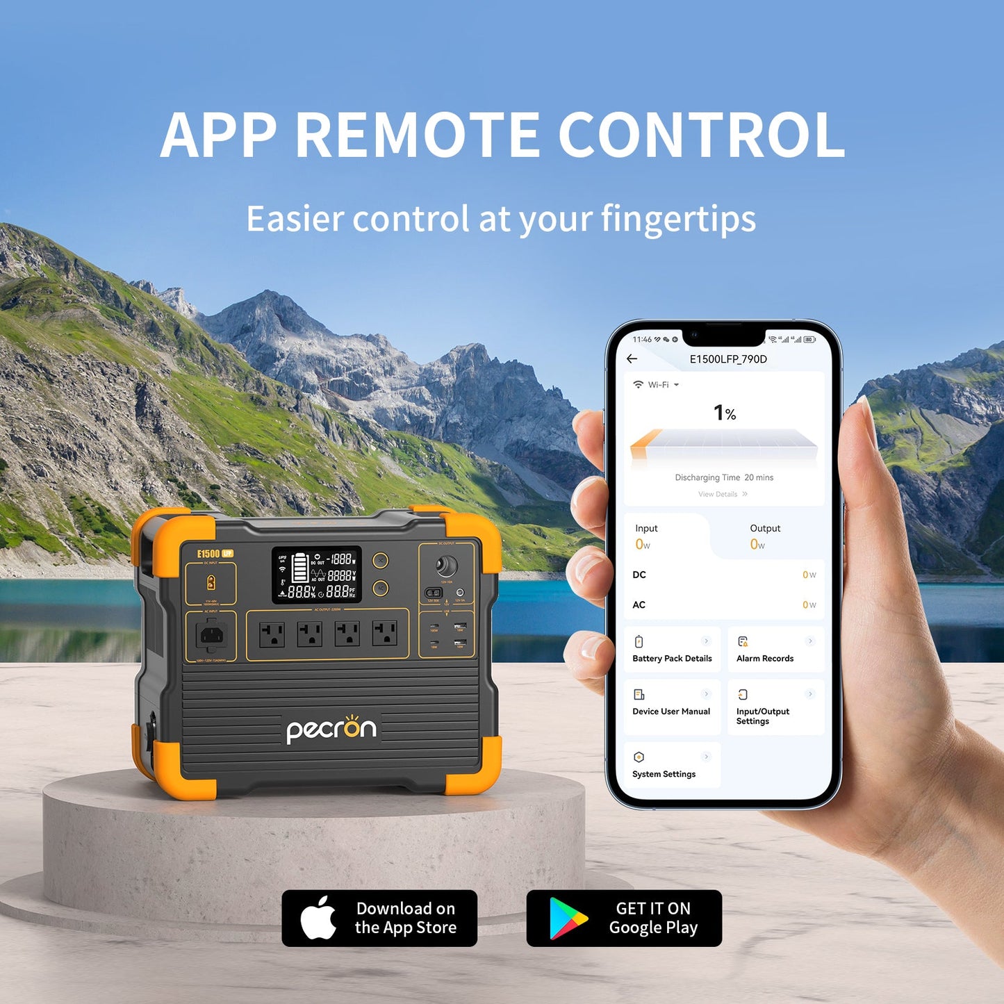 PECRON E1500LFP mobile app controls