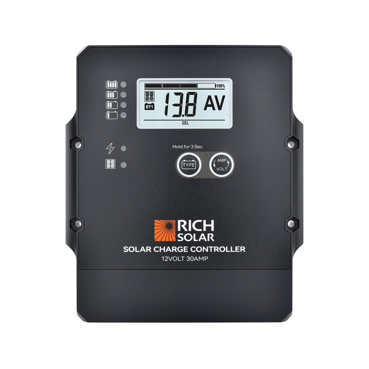 RICH SOLAR 30 Amp PWM Solar Charge Controller 12V 30A PWM Controller for RVs, Trailers, Campers, Vans, Boats, Off-Grid