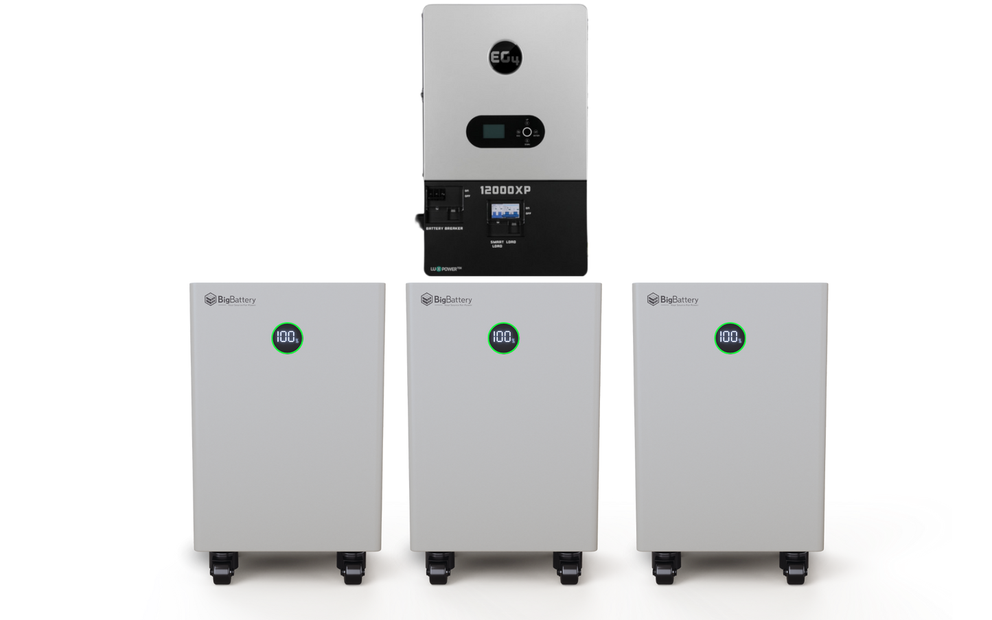 BigBattery NEXUS 42.9kWh Off-Grid Battery & Inverter Kit — 3 NEXUS Batteries + 1 EG4 12000XP V2 Off-Grid Inverter — product detail view