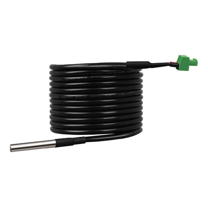 Renogy battery temperature sensor with coiled cable, metal probe, and green plug