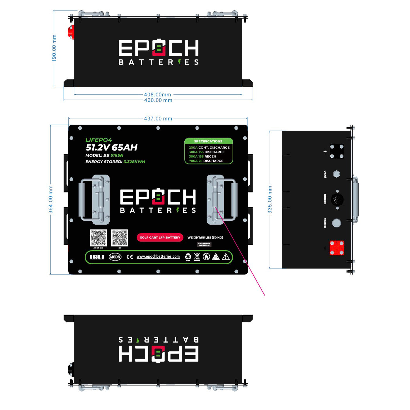 Epoch 48V 65Ah Golf Cart Battery Complete Kit - LiFePO4 - official product image 4