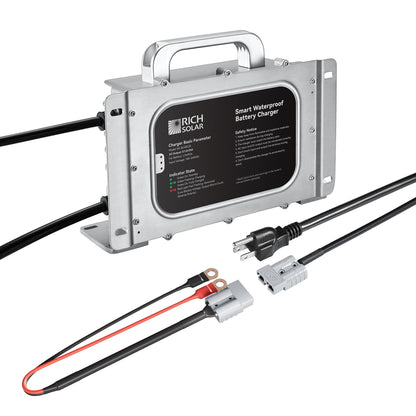 RICH SOLAR 48V (57.6V) Waterproof LiFePO4 Charger 20A / 25A, 100-240V AC, 8-in-1 Protection, Fan-Cooled product image 1