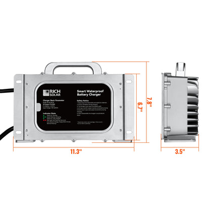 RICH SOLAR 48V (57.6V) Waterproof LiFePO4 Charger 20A / 25A, 100-240V AC, 8-in-1 Protection, Fan-Cooled product image 2