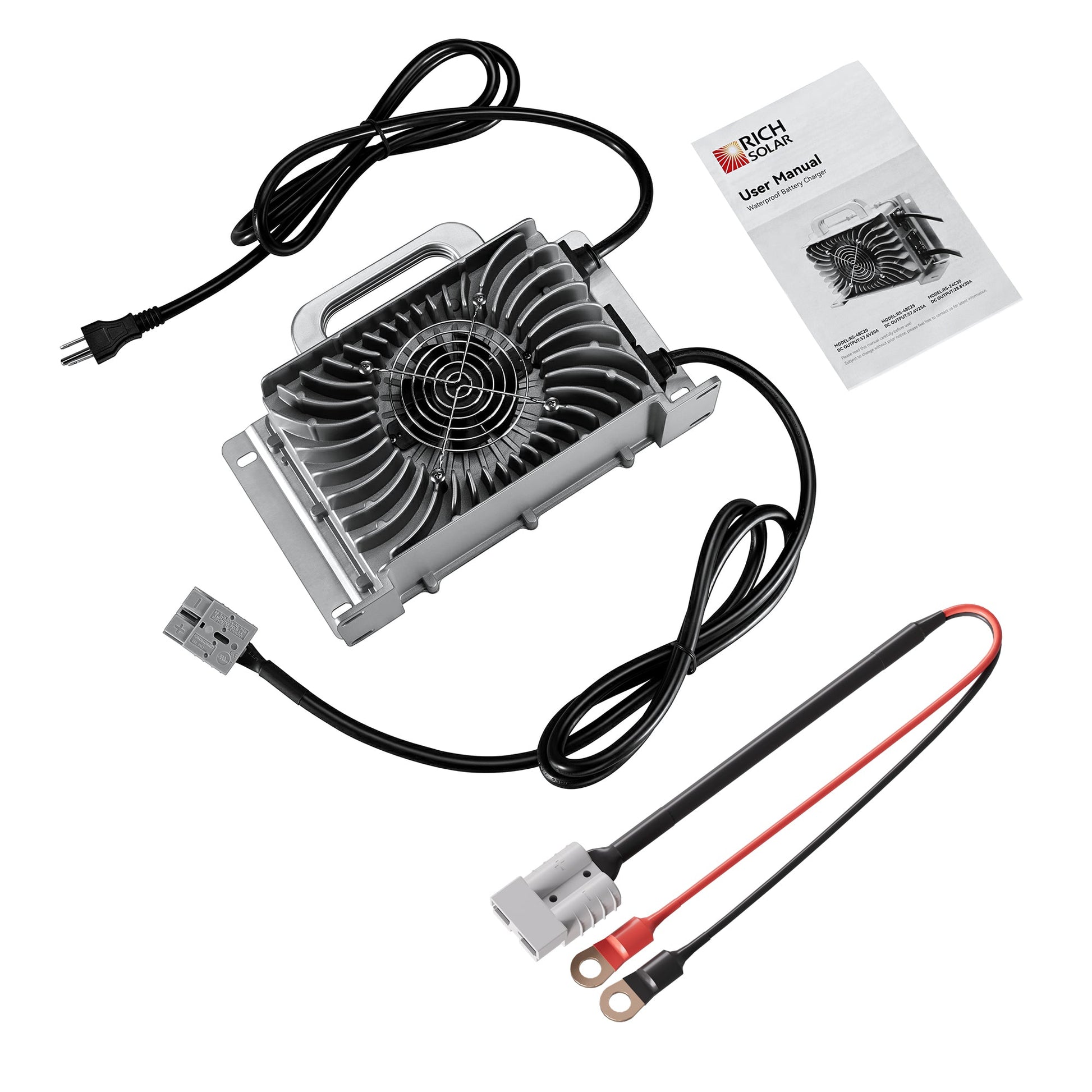 RICH SOLAR 48V (57.6V) Waterproof LiFePO4 Charger 20A / 25A, 100-240V AC, 8-in-1 Protection, Fan-Cooled product image 9
