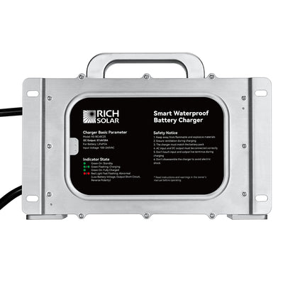 RICH SOLAR 48V (57.6V) Waterproof LiFePO4 Charger 20A / 25A, 100-240V AC, 8-in-1 Protection, Fan-Cooled product image 11