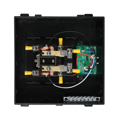 Top-down close-up of wiring inside the Renogy 30A transfer switch