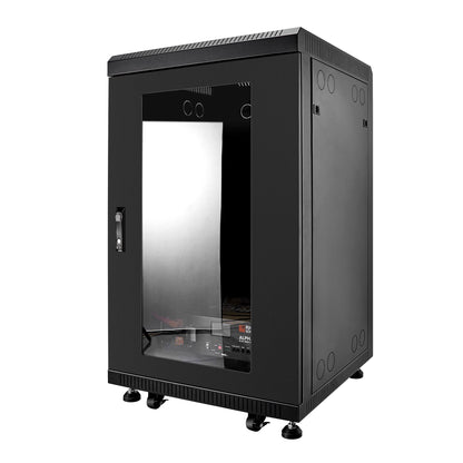 Closed black battery cabinet with locking glass door for the RICH SOLAR KIT-SR0001