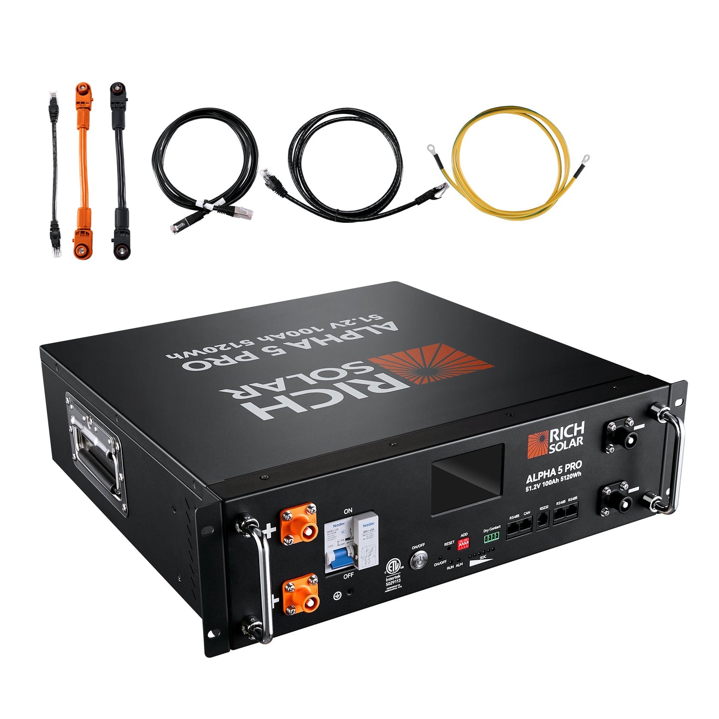 RICH SOLAR ALPHA 5 PRO 51.2V 100Ah rack battery with included communication and power cables