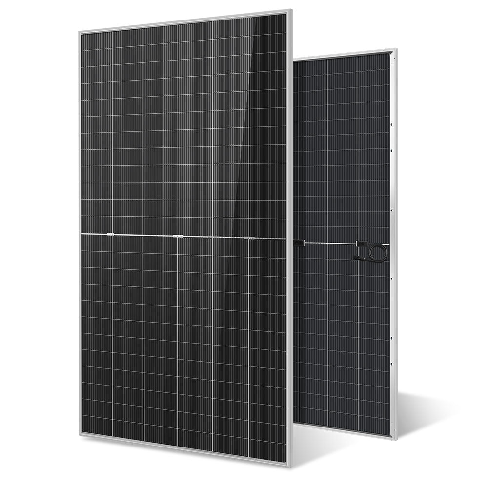 SunGoldPower SGN-590-BDG1 590W bifacial N-type solar panel, front and rear views