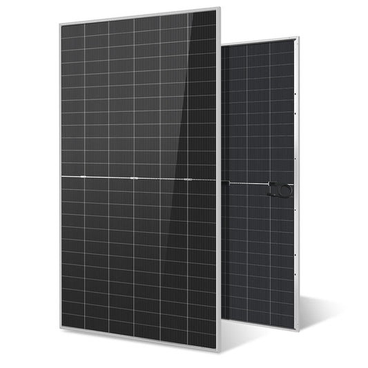 SunGoldPower SGN-590-BDG1 590W bifacial N-type solar panel, front and rear views