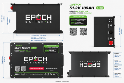 Epoch 48V 105Ah MINI Golf Cart Battery Complete Kit - LiFePO4 - official product image 2
