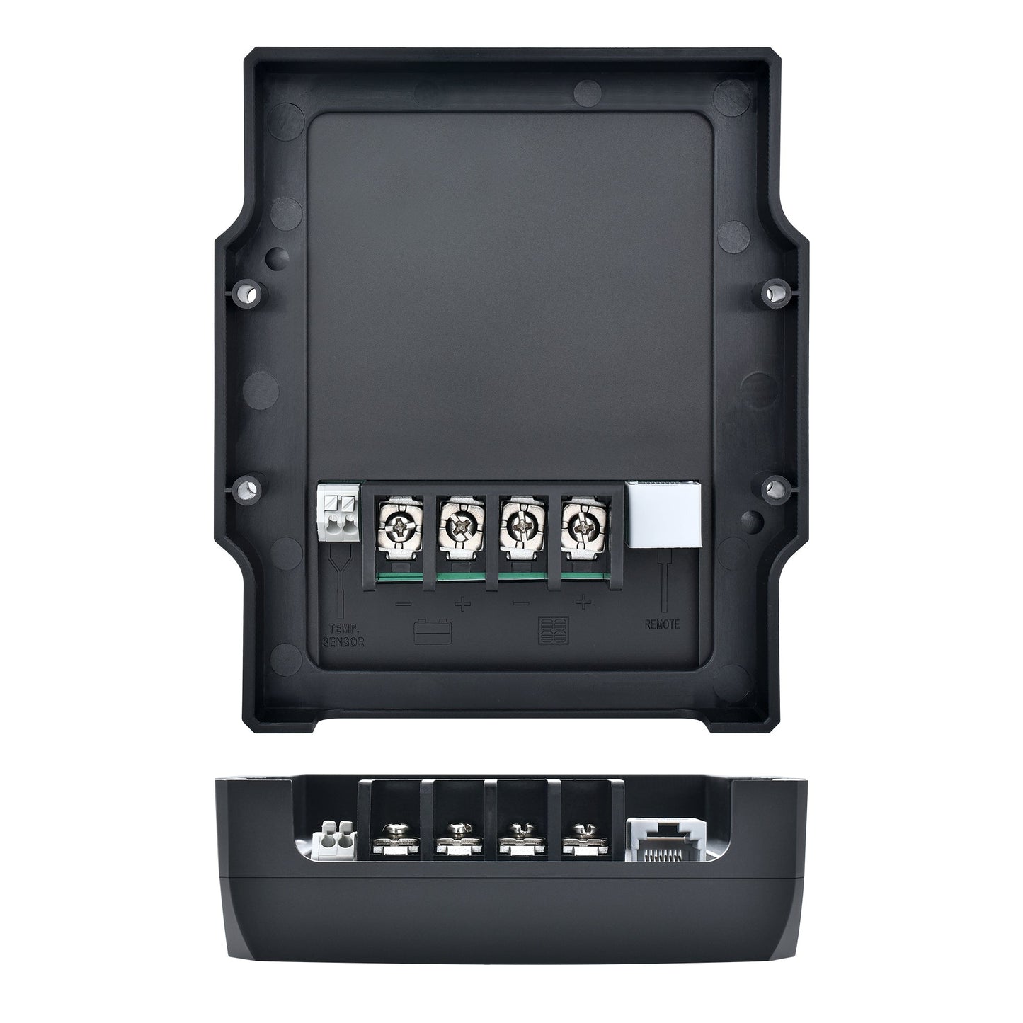 Rear connection terminals of the RICH SOLAR 12V 30A PWM controller with cover removed