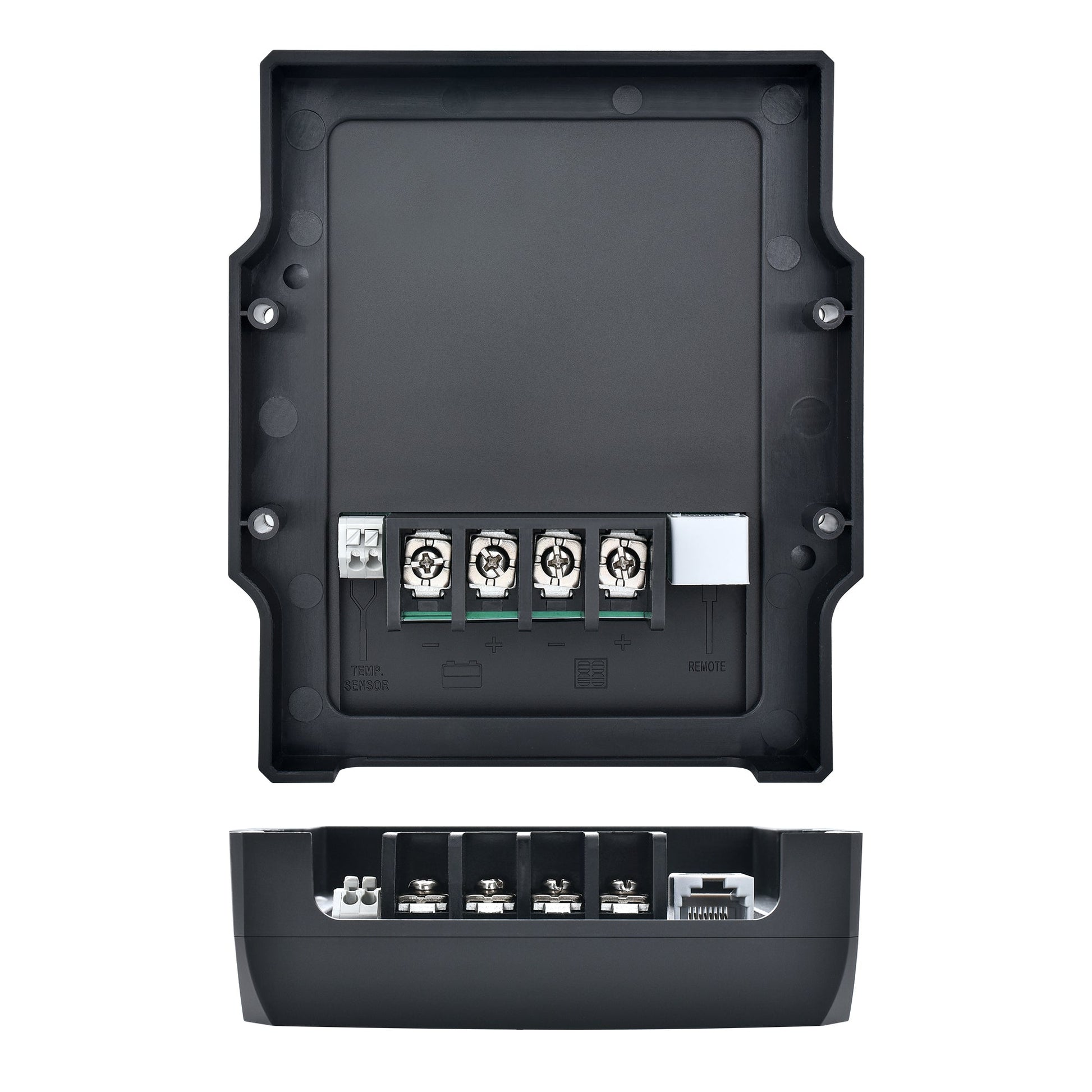 Rear connection terminals of the RICH SOLAR 12V 30A PWM controller with cover removed