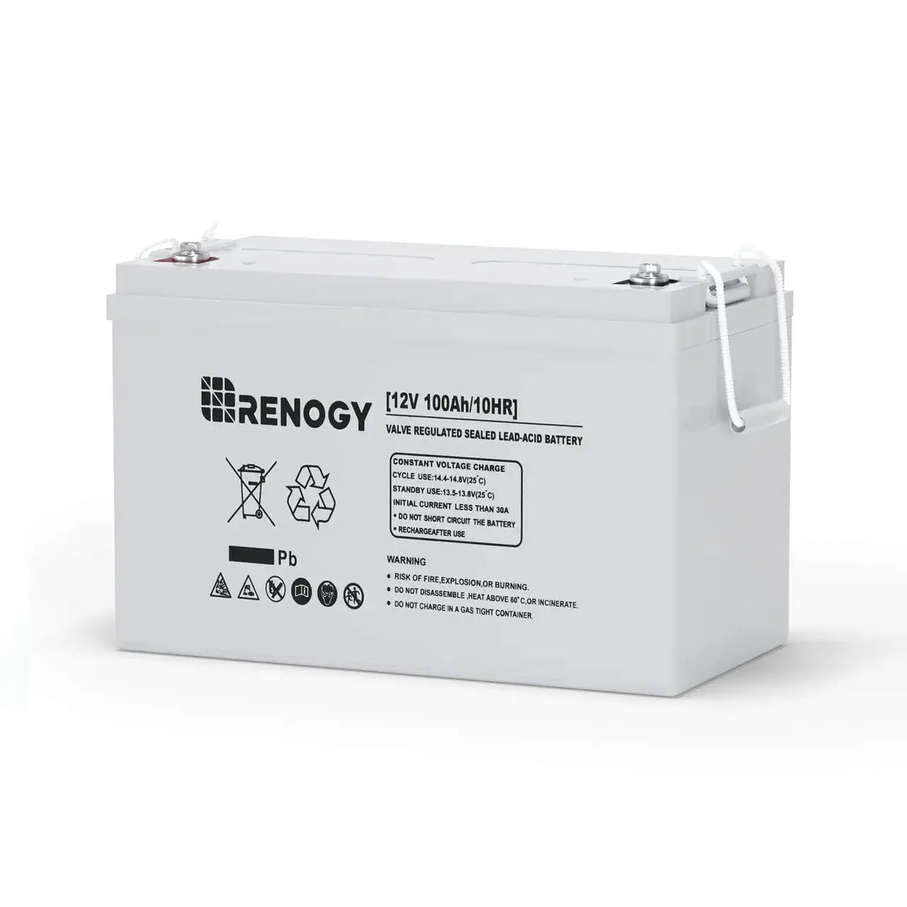 Renogy 12V 100Ah deep-cycle AGM battery on a white background