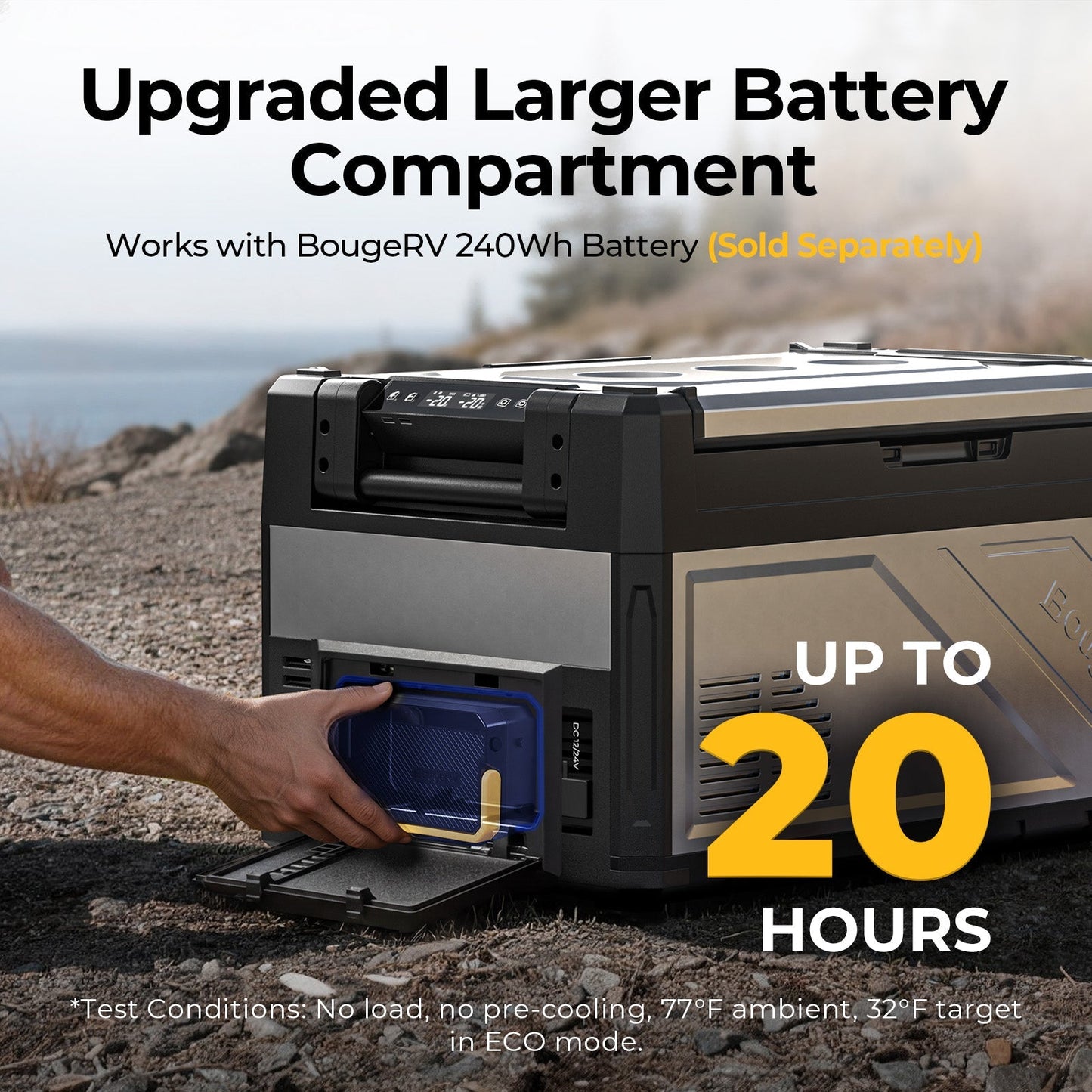 BougeRV Rocky V3.0 fridge battery compartment for the optional 240Wh battery