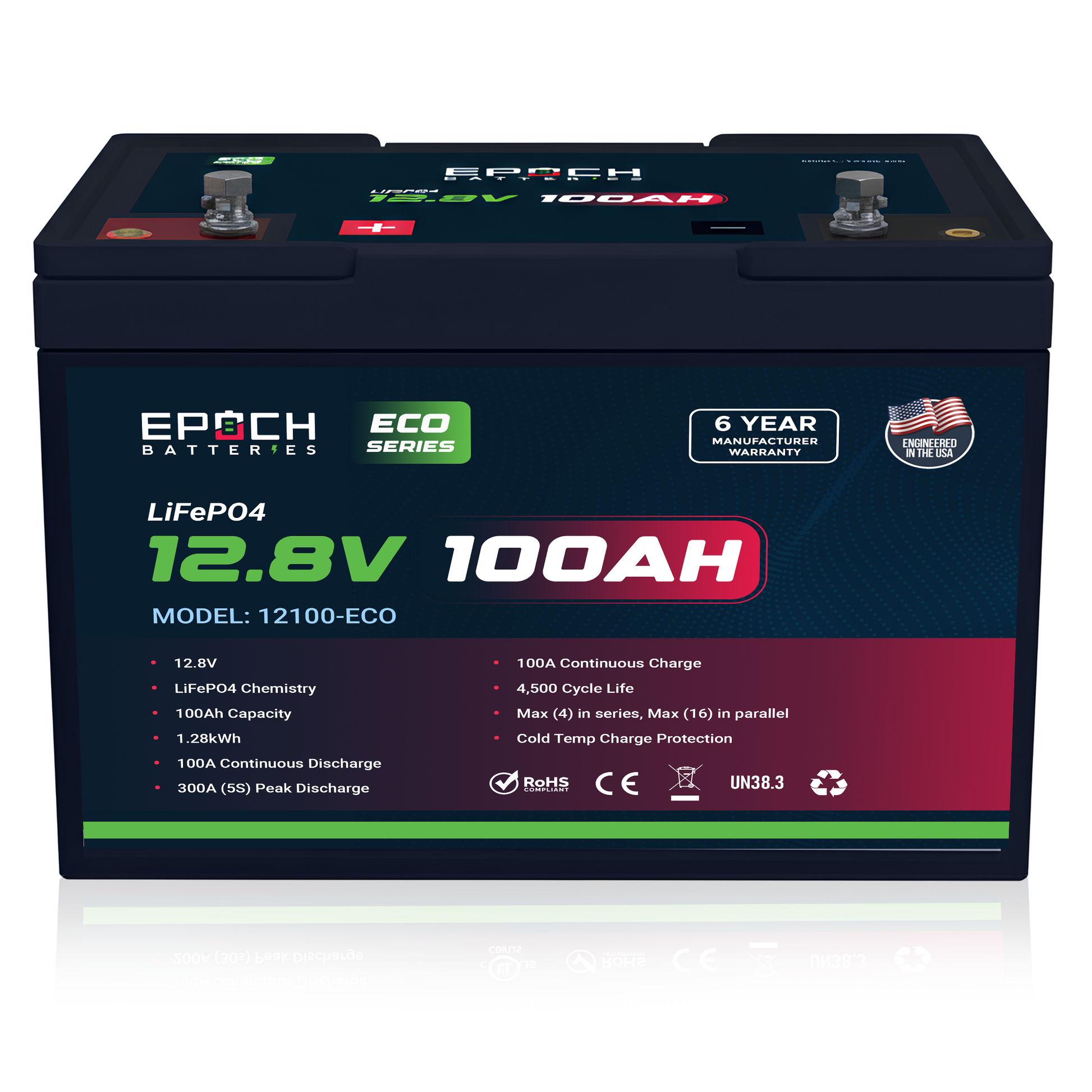 Epoch 12V 100Ah Eco Series LiFePO4 Battery (1.28kWh)
