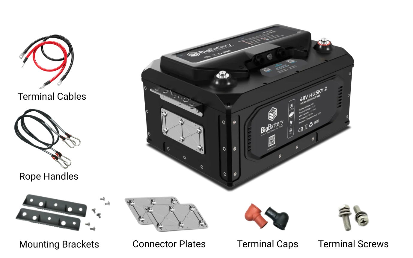 BigBattery HUSKY 2 51.2V 100Ah 5.12kWh LiFePO4 Battery — 1 Battery with Inverter Communications — product detail view