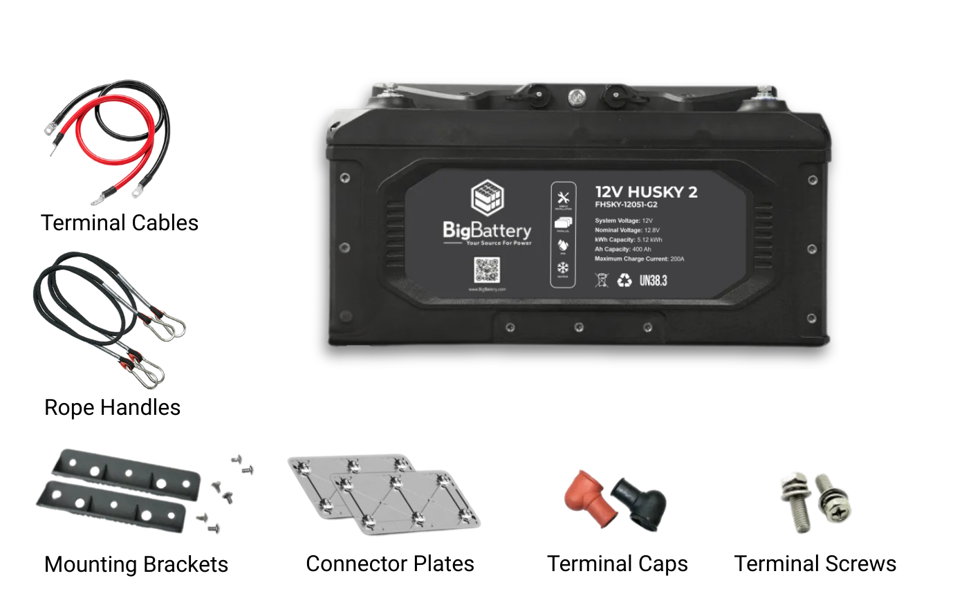 BigBattery HUSKY 2 12.8V 400Ah 5.12kWh Heated LiFePO4 Battery — 1 Battery with Inverter Communications — product detail view