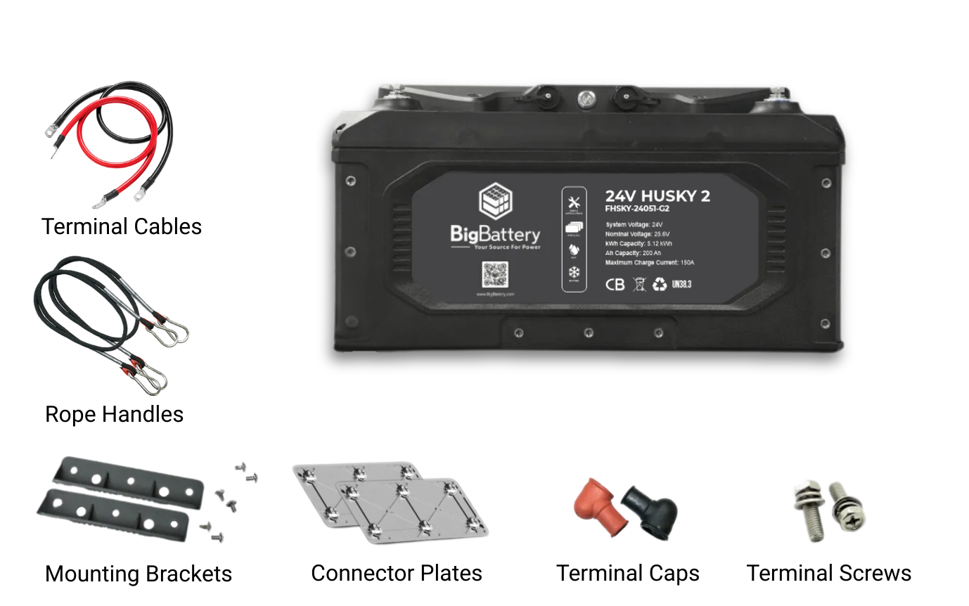 BigBattery HUSKY 2 25.6V 200Ah 5.12kWh Heated LiFePO4 Battery — 1 Battery with Inverter Communications — product detail view