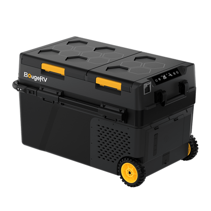 BougeRV CRD2 V2.0 43QT portable fridge, closed front three-quarter view