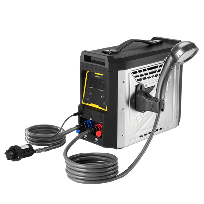 Portable shower unit with hose and control panel