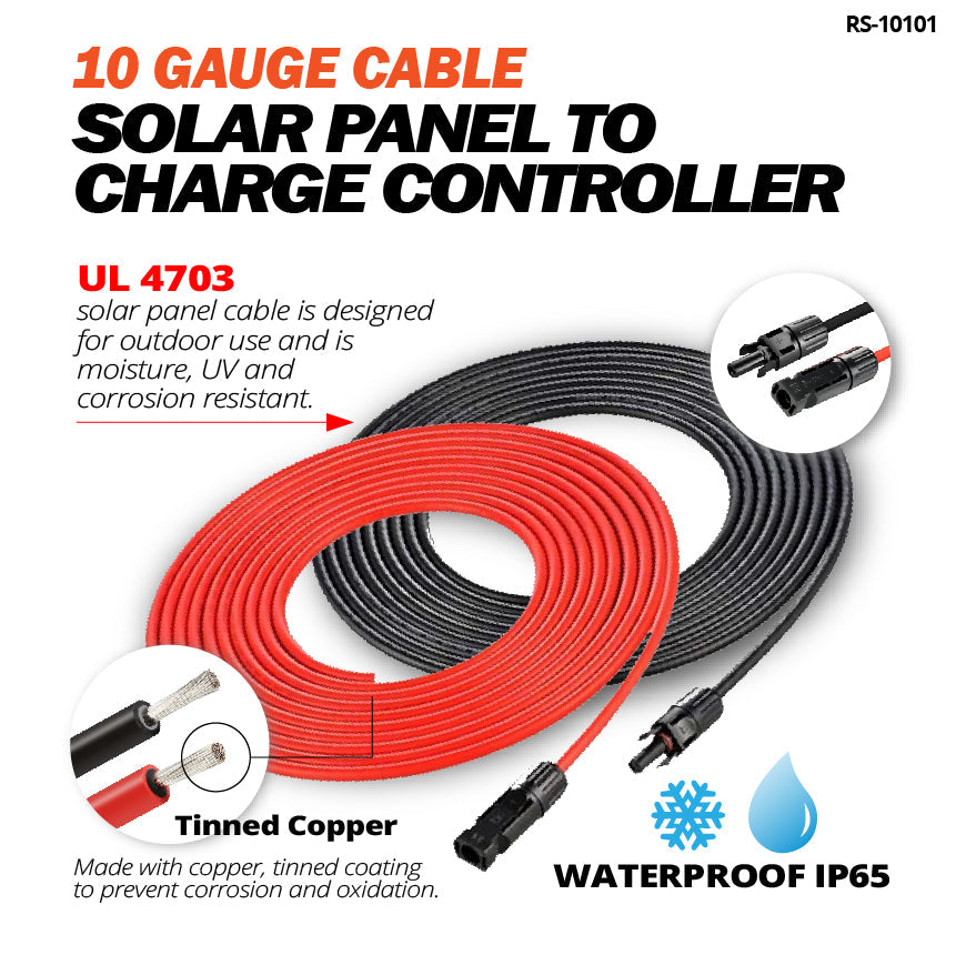 Feature graphic for RICH SOLAR 10AWG solar extension cables with tinned copper and IP65 connectors