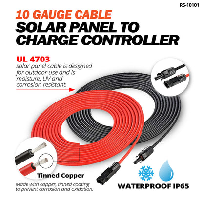 Feature graphic for RICH SOLAR 10AWG solar extension cables with tinned copper and IP65 connectors