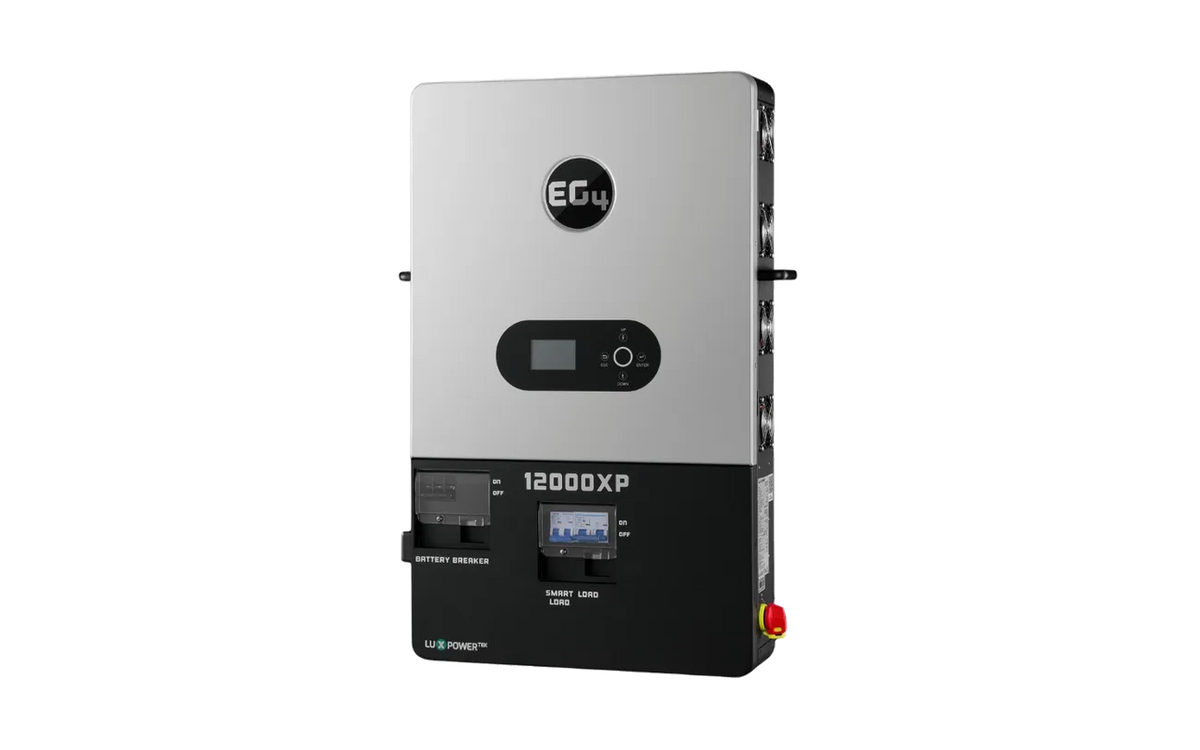 EG4 12000XP V2 inverter — left angled view; single component detail