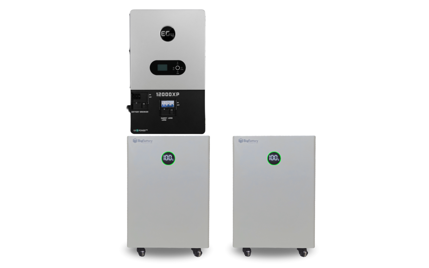 BigBattery NEXUS 28.6kWh Off-Grid Battery & Inverter Kit — 2 NEXUS Batteries + 1 EG4 12000XP V2 Off-Grid Inverter — product detail view