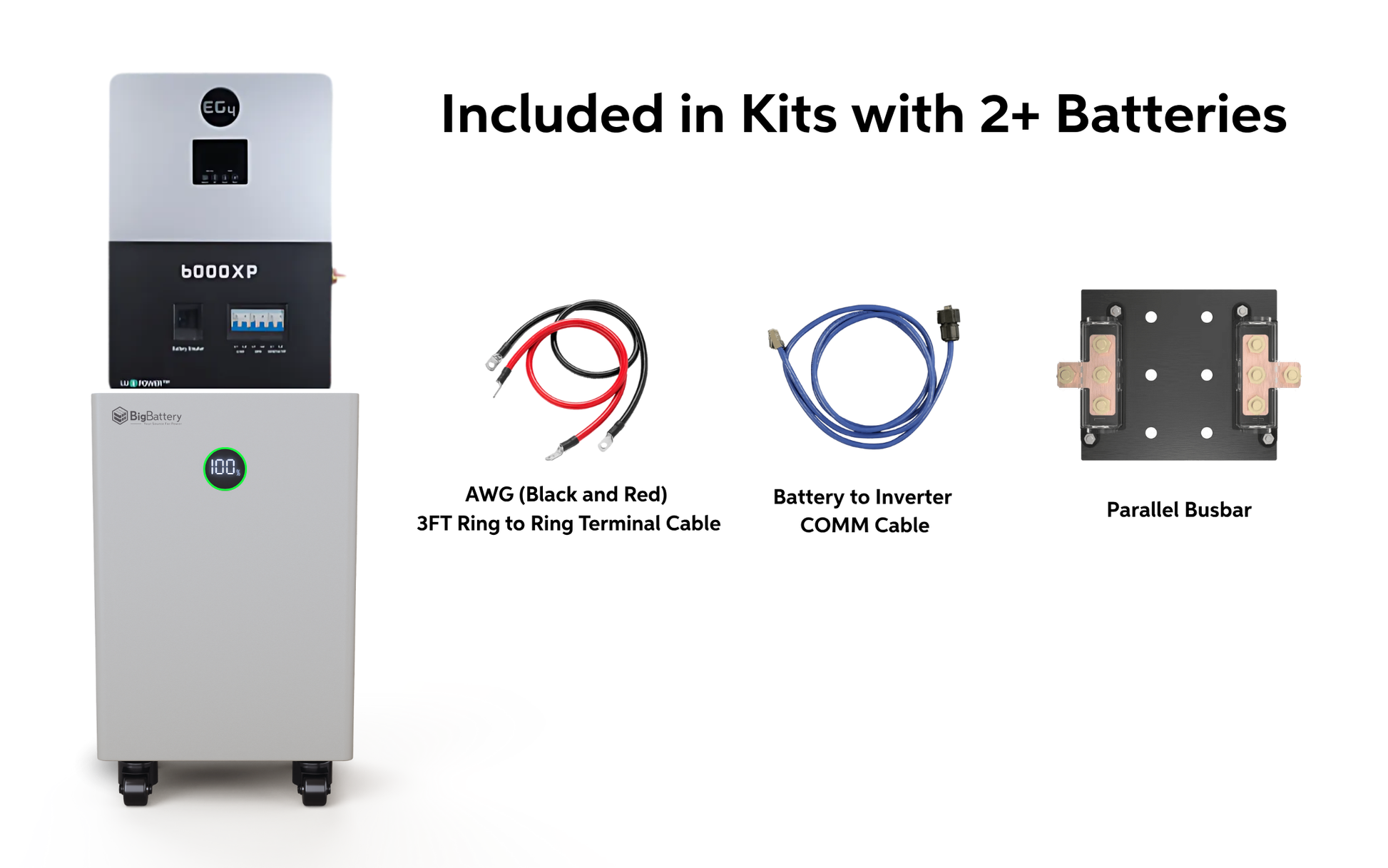 BigBattery NEXUS 42.9kWh Off-Grid Battery & Inverter Kit — 3 NEXUS Batteries + 1 EG4 6000XP Split-Phase Off-Grid Inverter — product detail view