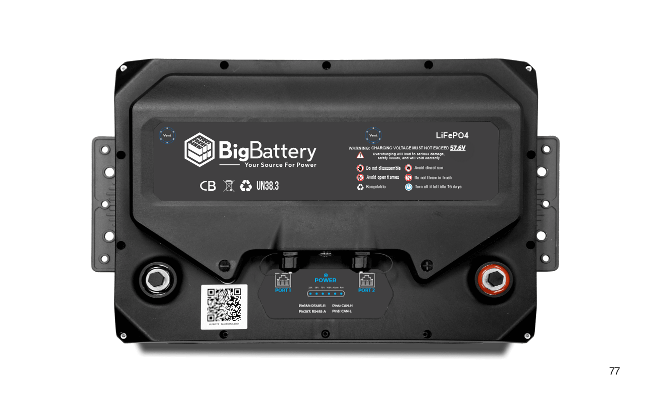 BigBattery HUSKY 2 51.2V 100Ah 5.12kWh LiFePO4 Battery — 1 Battery with Inverter Communications — product detail view